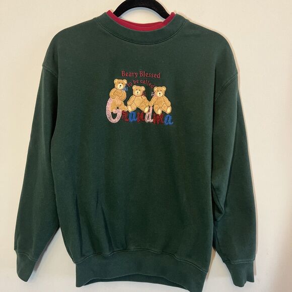 M&C Sportswear Beary Blessed to Be Called Grandma Sweatshirt Adult Size M Green - Picture 2 of 9